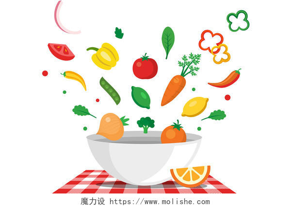 卡通食品安全宣传蔬菜西蓝花胡萝卜柠檬辣椒矢量素材